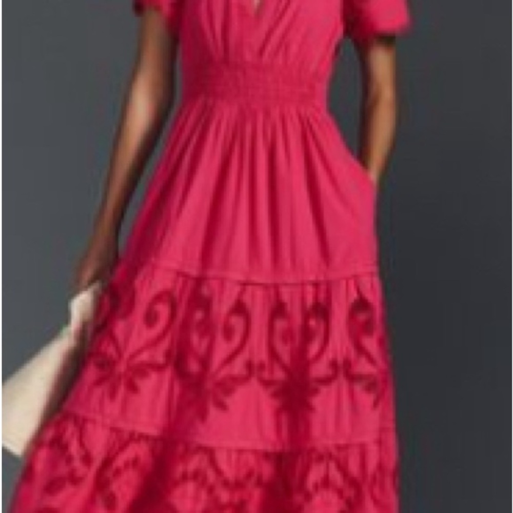 Anthropologie Pink Puff Sleeve Maxi Dress